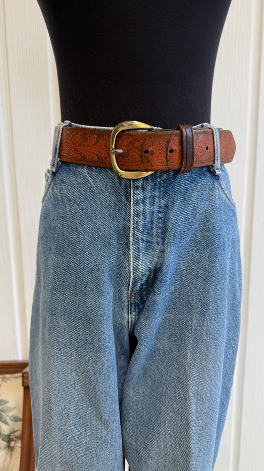 Ceinture brune à motifs - large