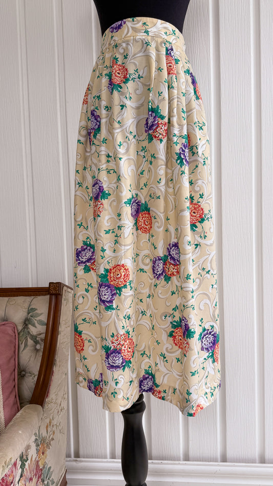 Jupe beige fleurie mauve et orange- small