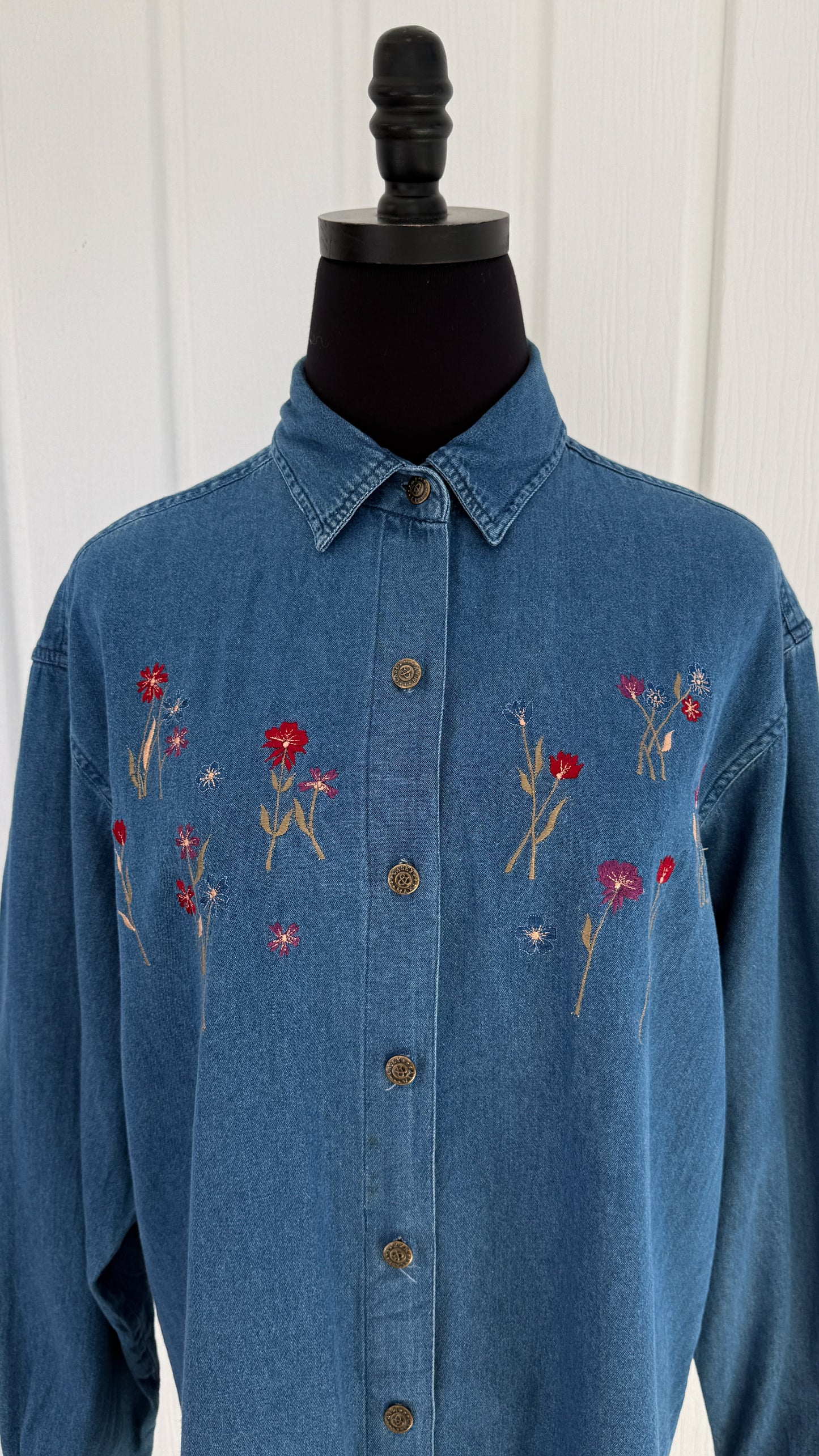 Chemisier en denim fleuris- large