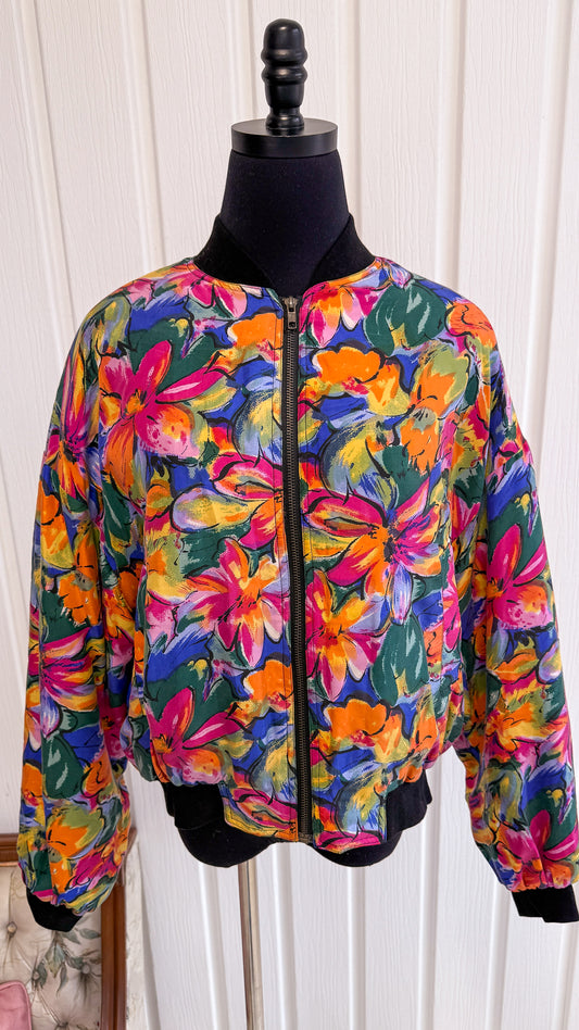 Tropical floral silk coat/jacket - large
