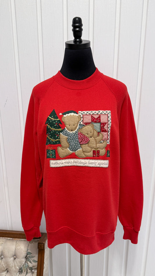 Chandail crewneck rouge oursons- medium