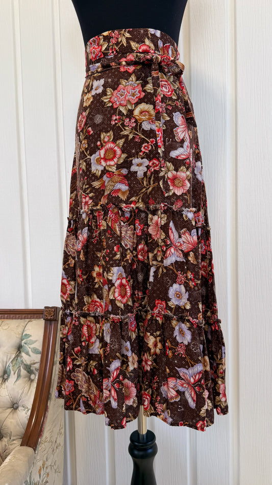 Jupe brune fleurie rouge et mauve- small