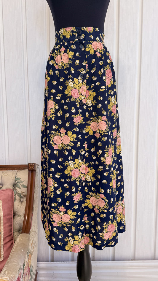 Jupe marine fleurie rose- large