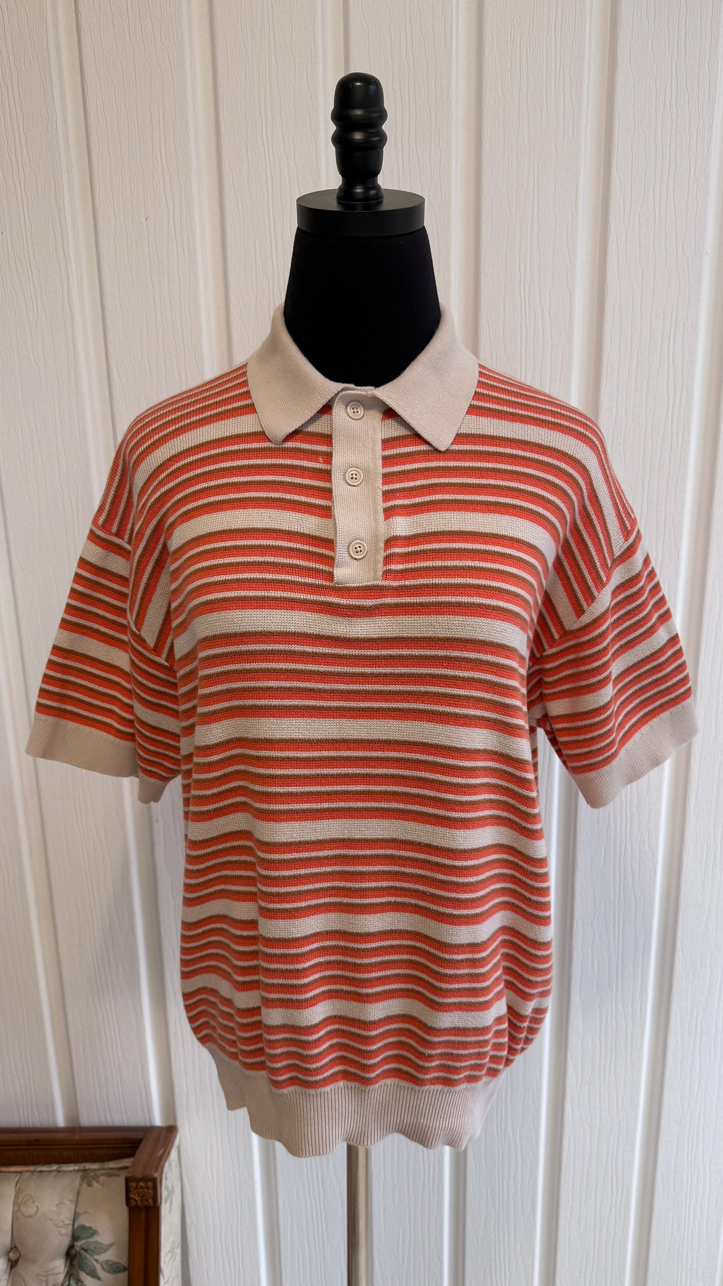 T-shirt polo rayé orange- medium