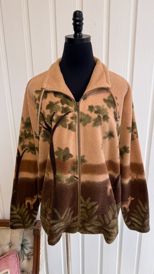 Beige fleece jacket with tree patterns - large