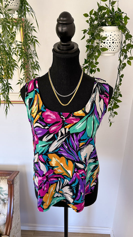 Black top with tropical patterns - medium