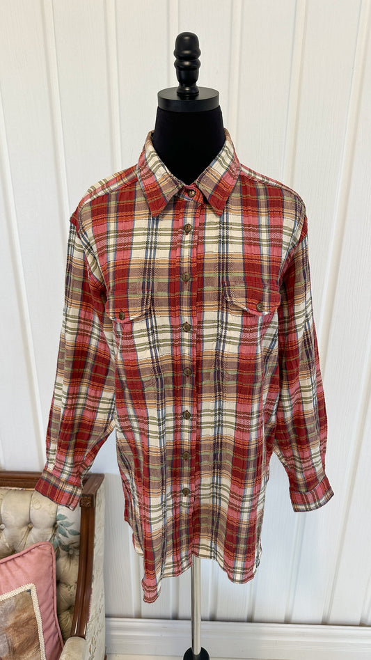 Red and beige plaid blouse - large