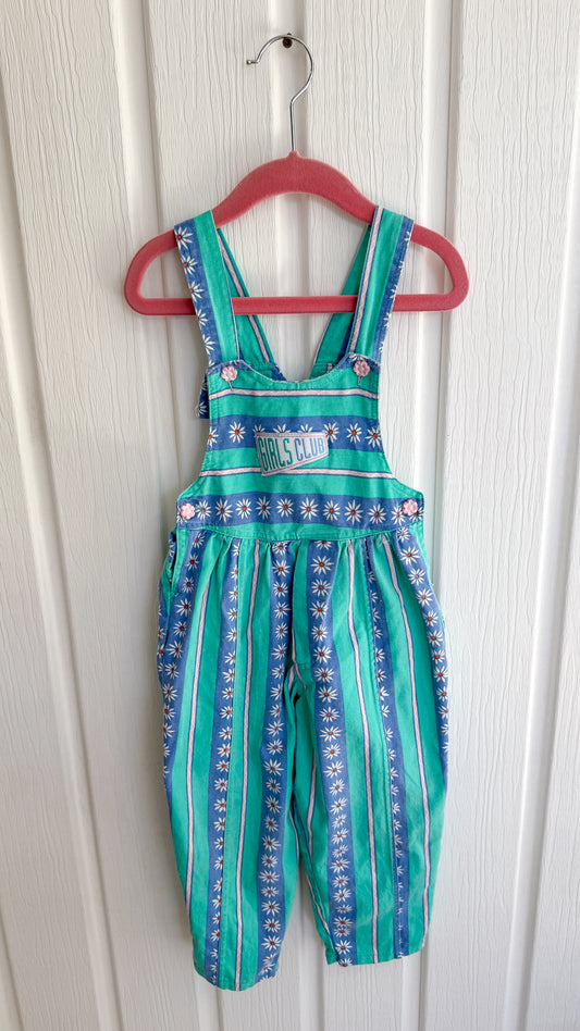 Enfants- salopette en denim rayé fleurie- 3x