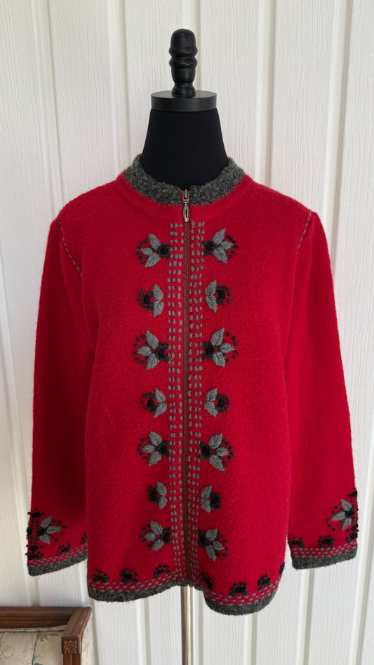 Veste en laine rouge et grise - medium