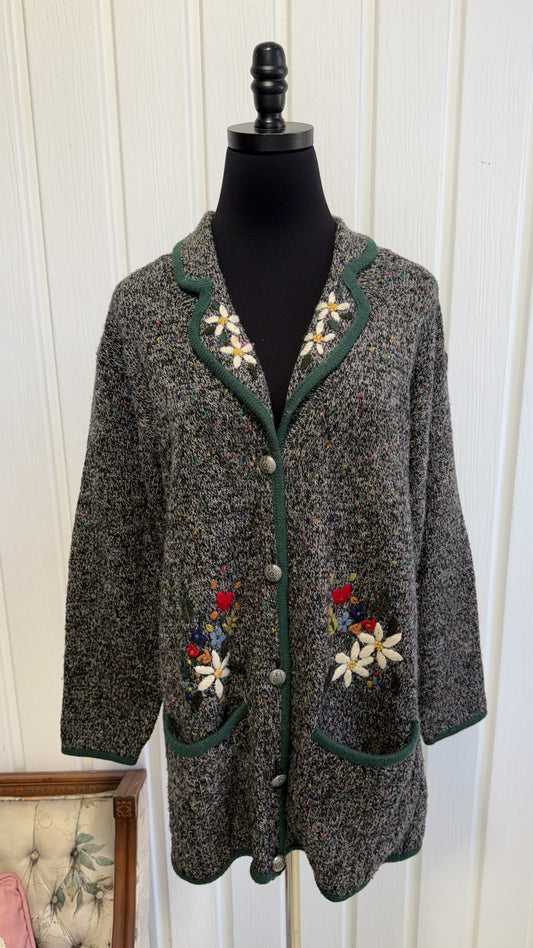 Cardigan tricot gris moucheté multicolore- medium