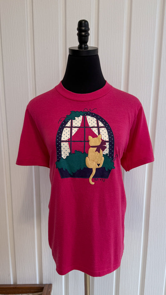 T-shirt rose chat- small