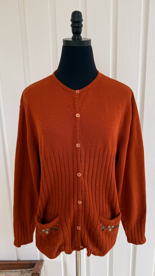 Cardigan tricot orange brûlé- large