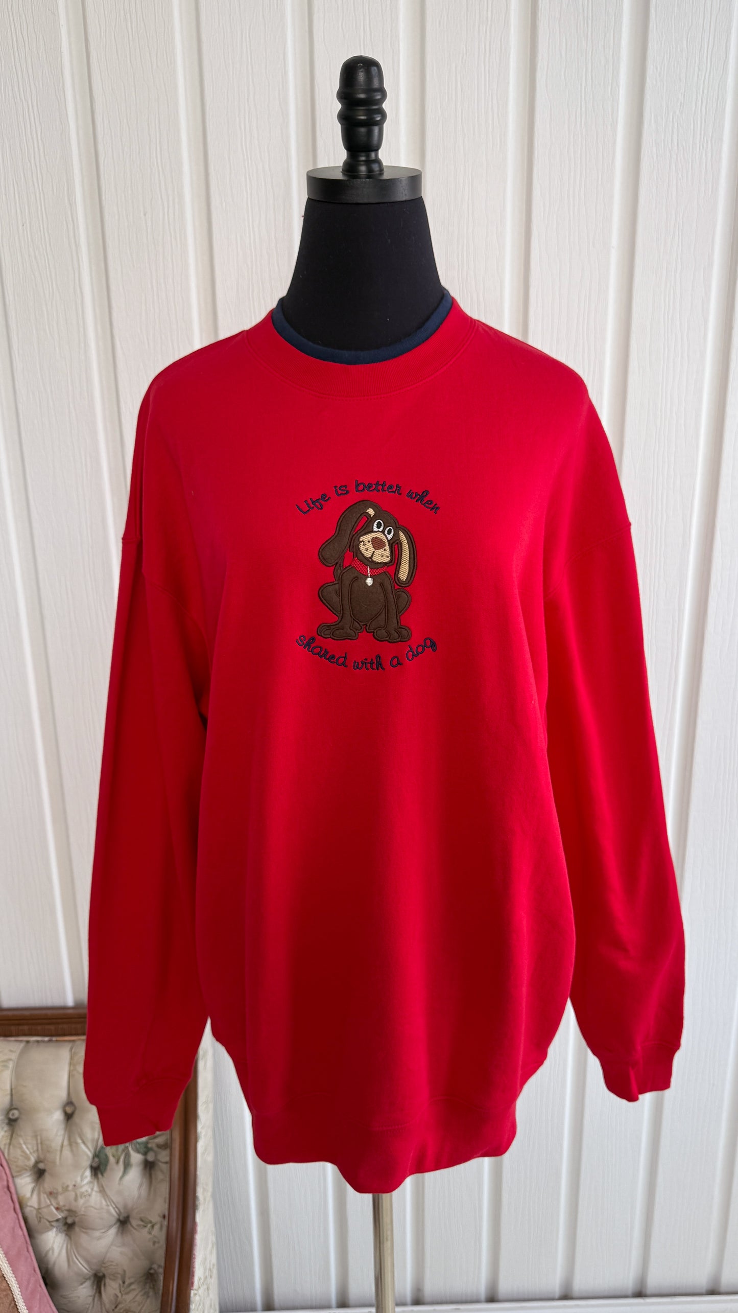 Chandail crewneck rouge chien- x-large