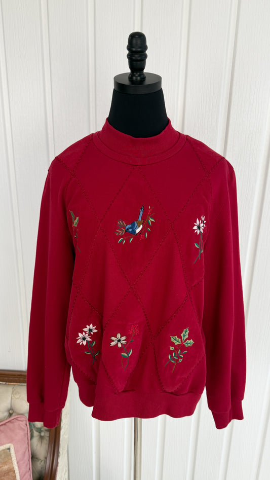 Red floral crewneck sweater - x-large