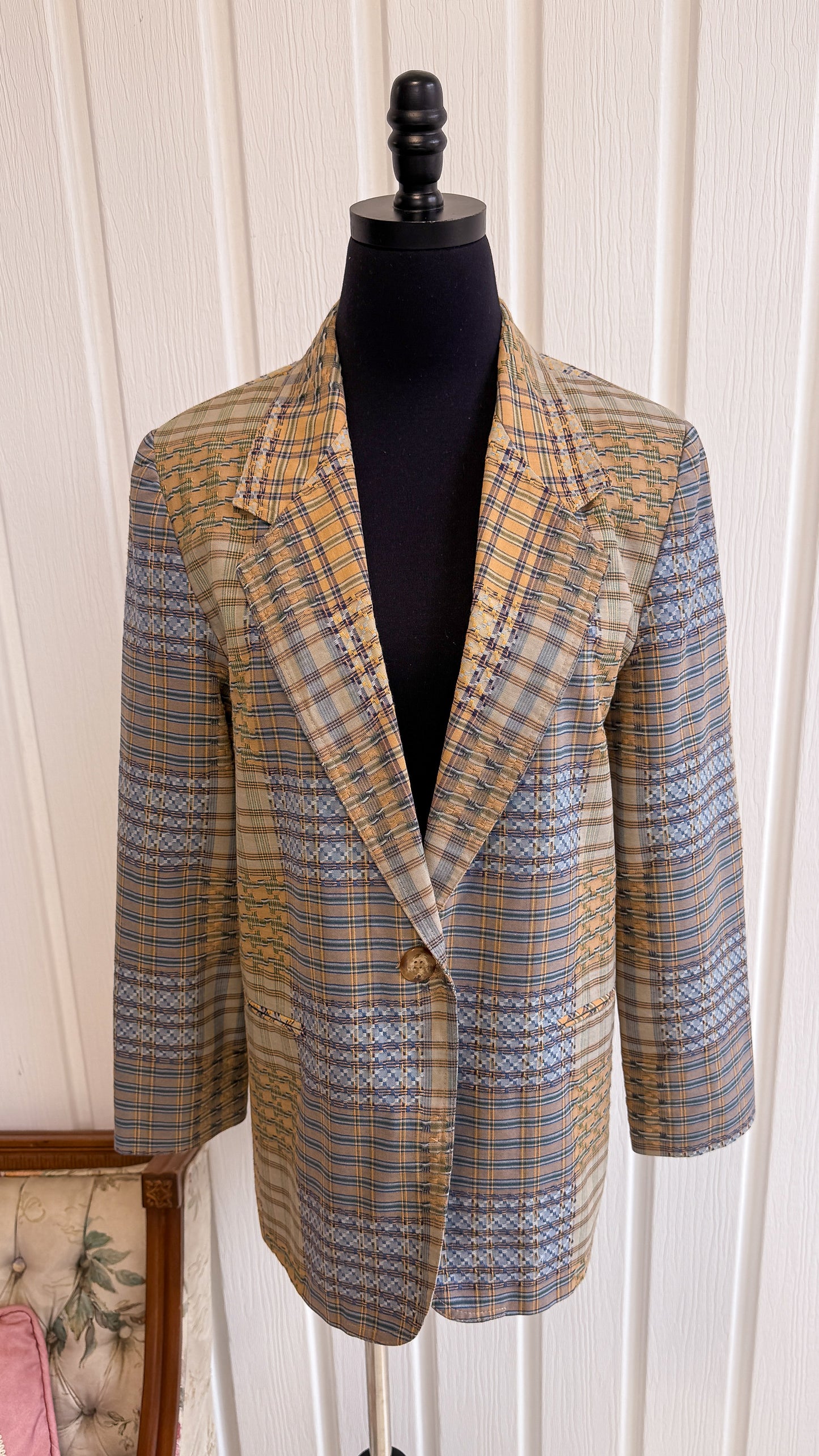 Blazer carreauté beige et bleu- medium