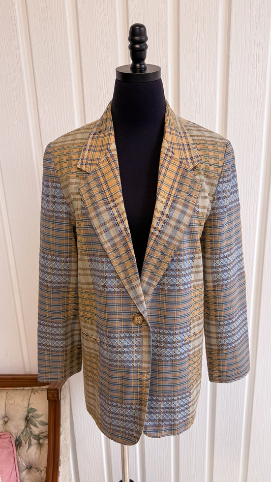 Blazer carreauté beige et bleu- medium
