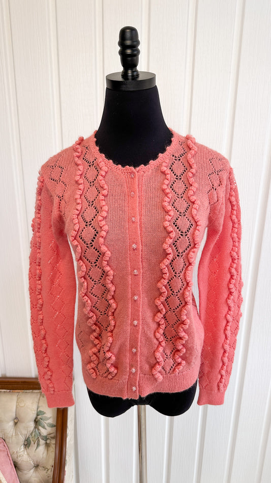 Textured pink knit cardigan - small