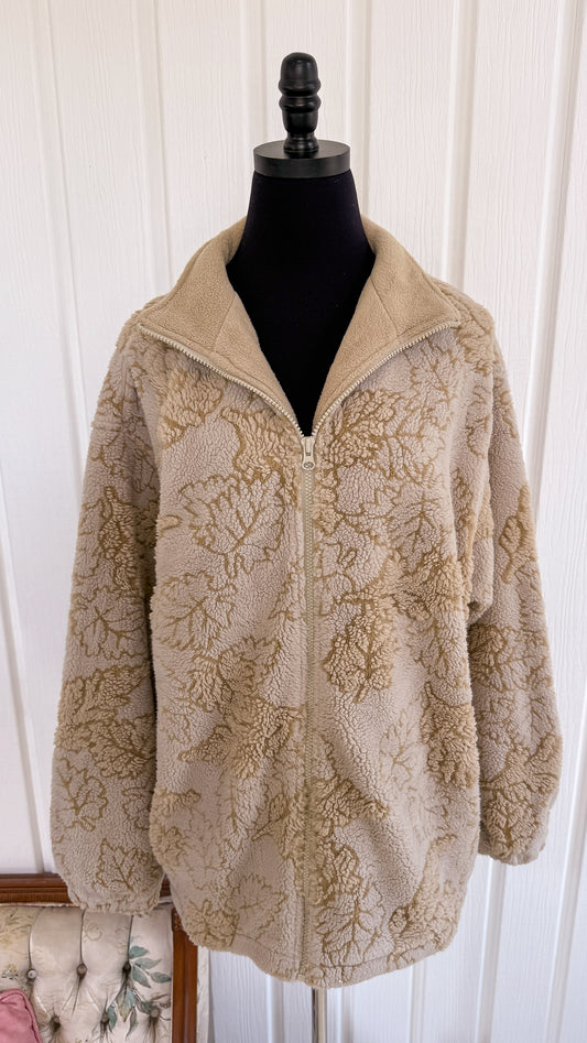 Veste en polar beige motifs feuilles - large