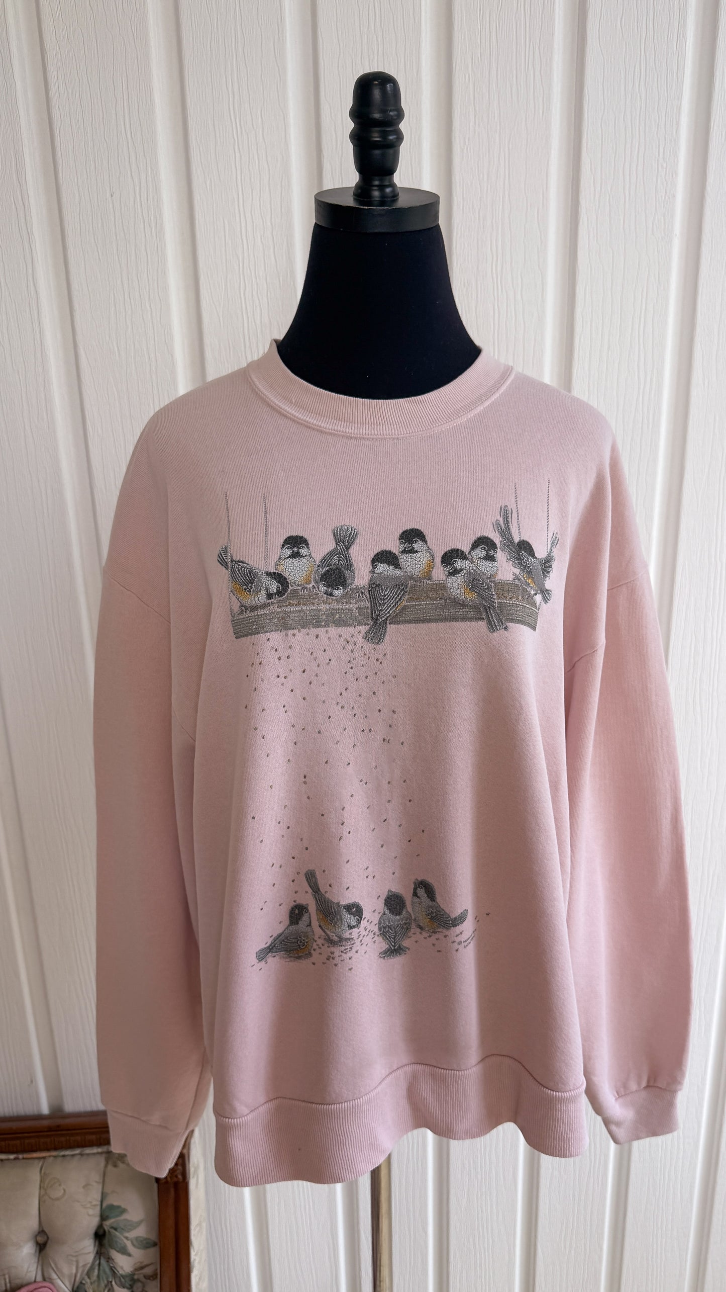Chandail crewneck rose mésanges - large