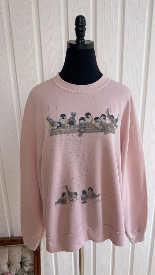 Chandail crewneck rose mésanges - large