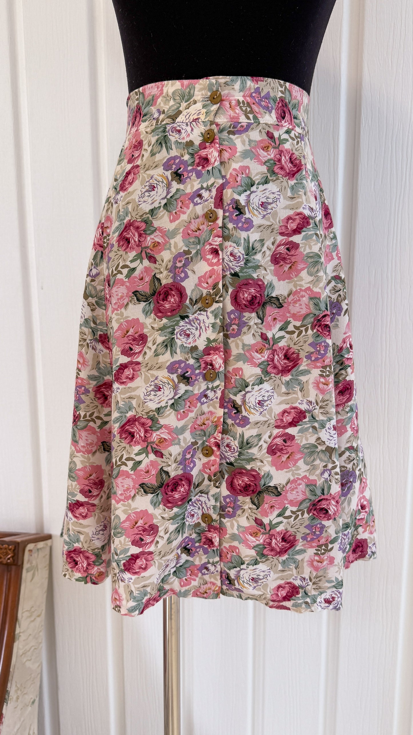 Jupe beige fleurie rose et mauve- medium