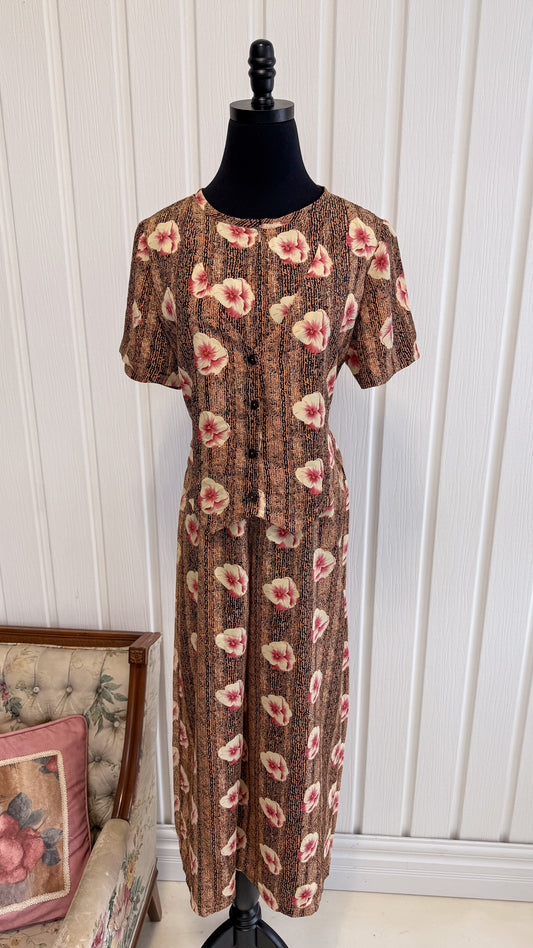 Pink and beige floral one-piece - large