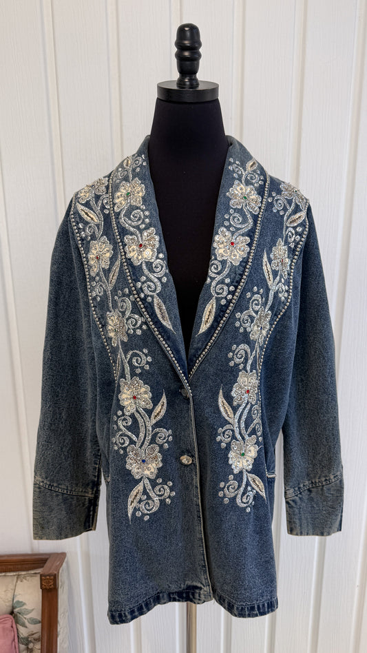 Veste en jeans broderies argent- large