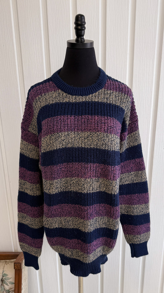 Chandail rayé ble,mauve et beige- large