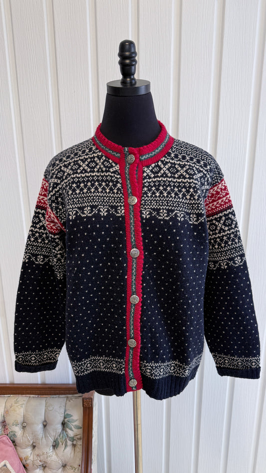 Cardigan en lainage marine et en rouge- small