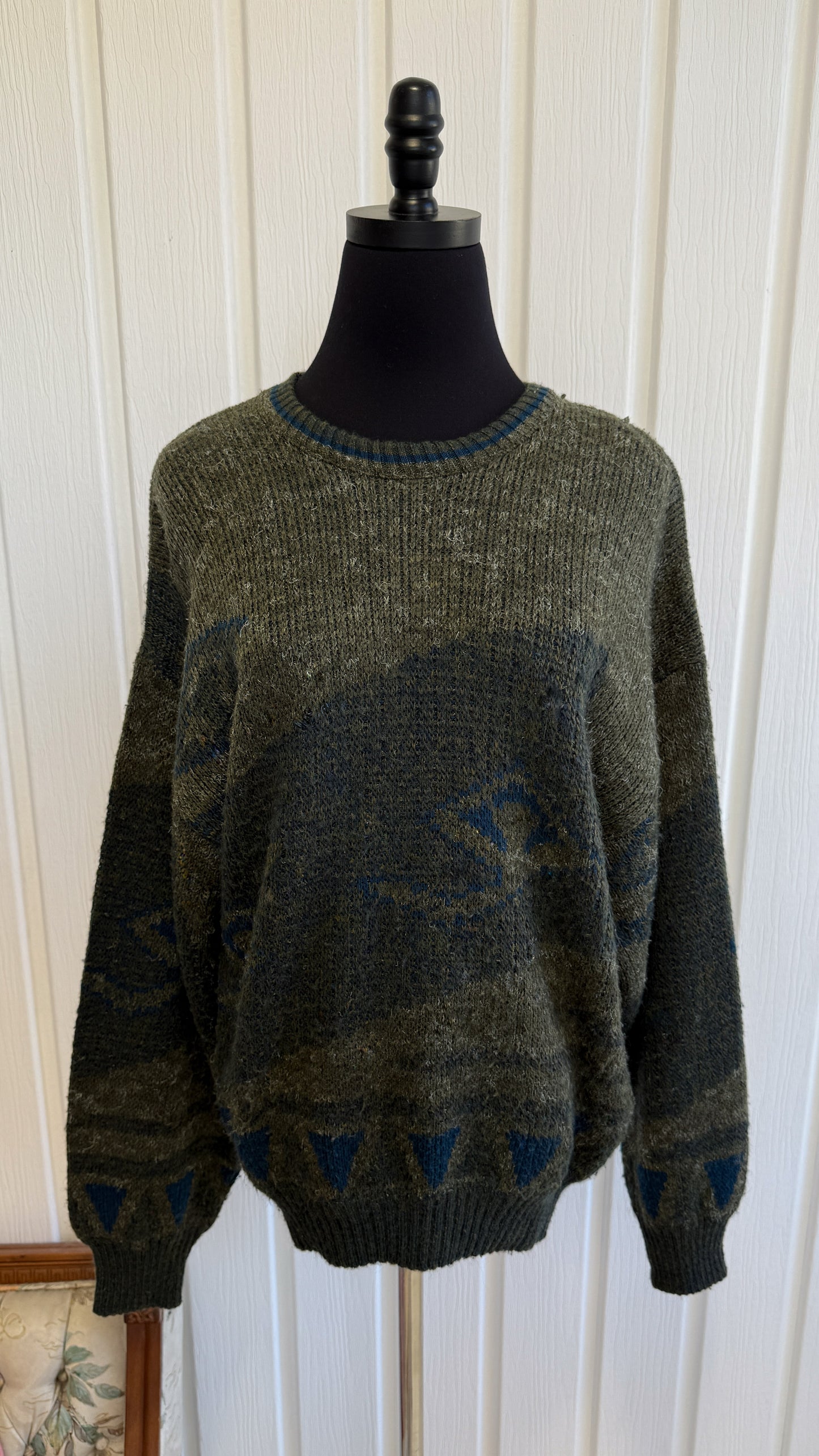 Chandail en tricot vert et bleu- medium