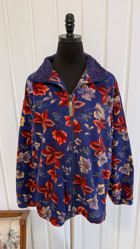 Veste en polar bleu feuilles d’Automne- medium