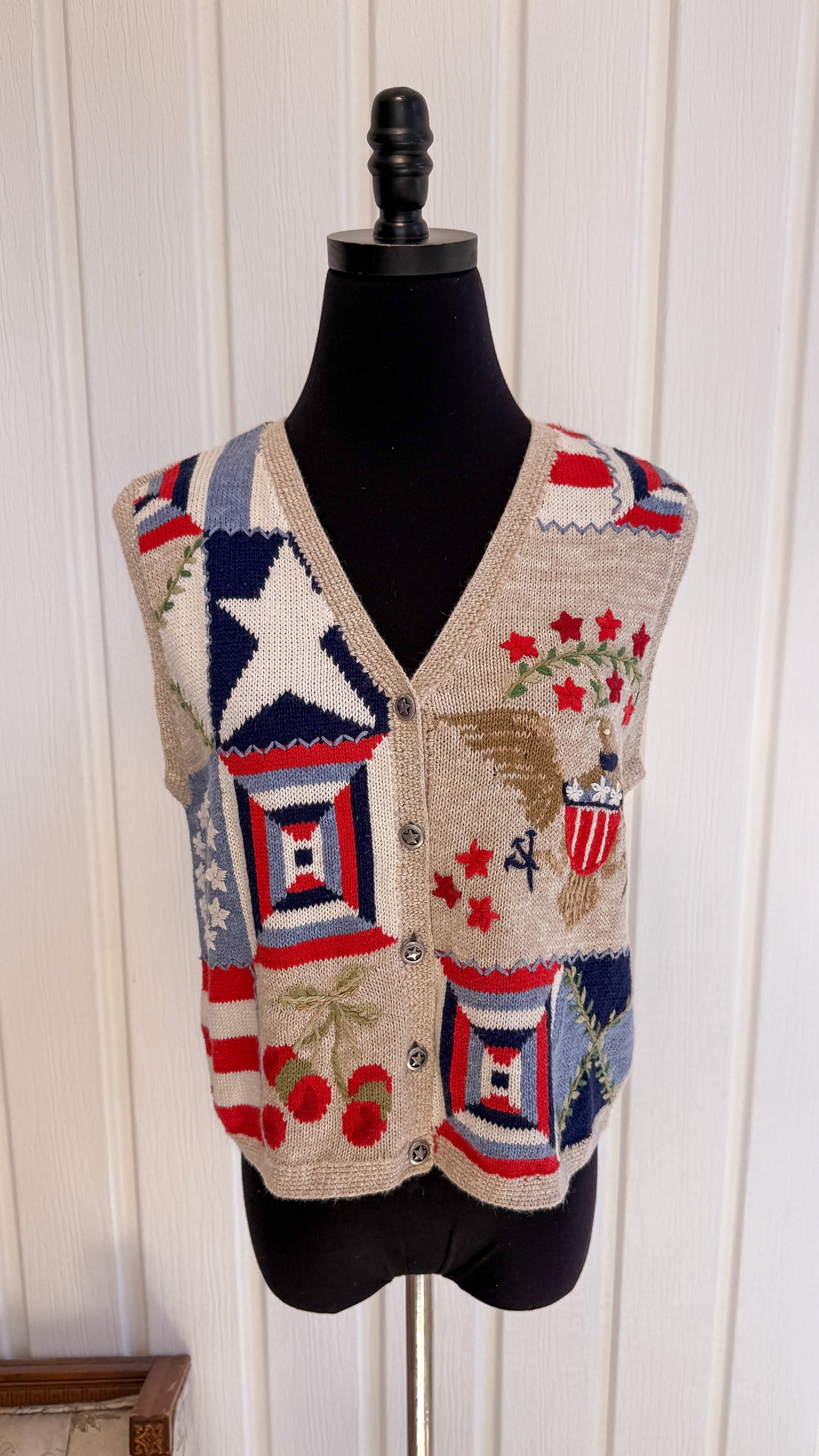 Gilet en tricot beige à motifs- small