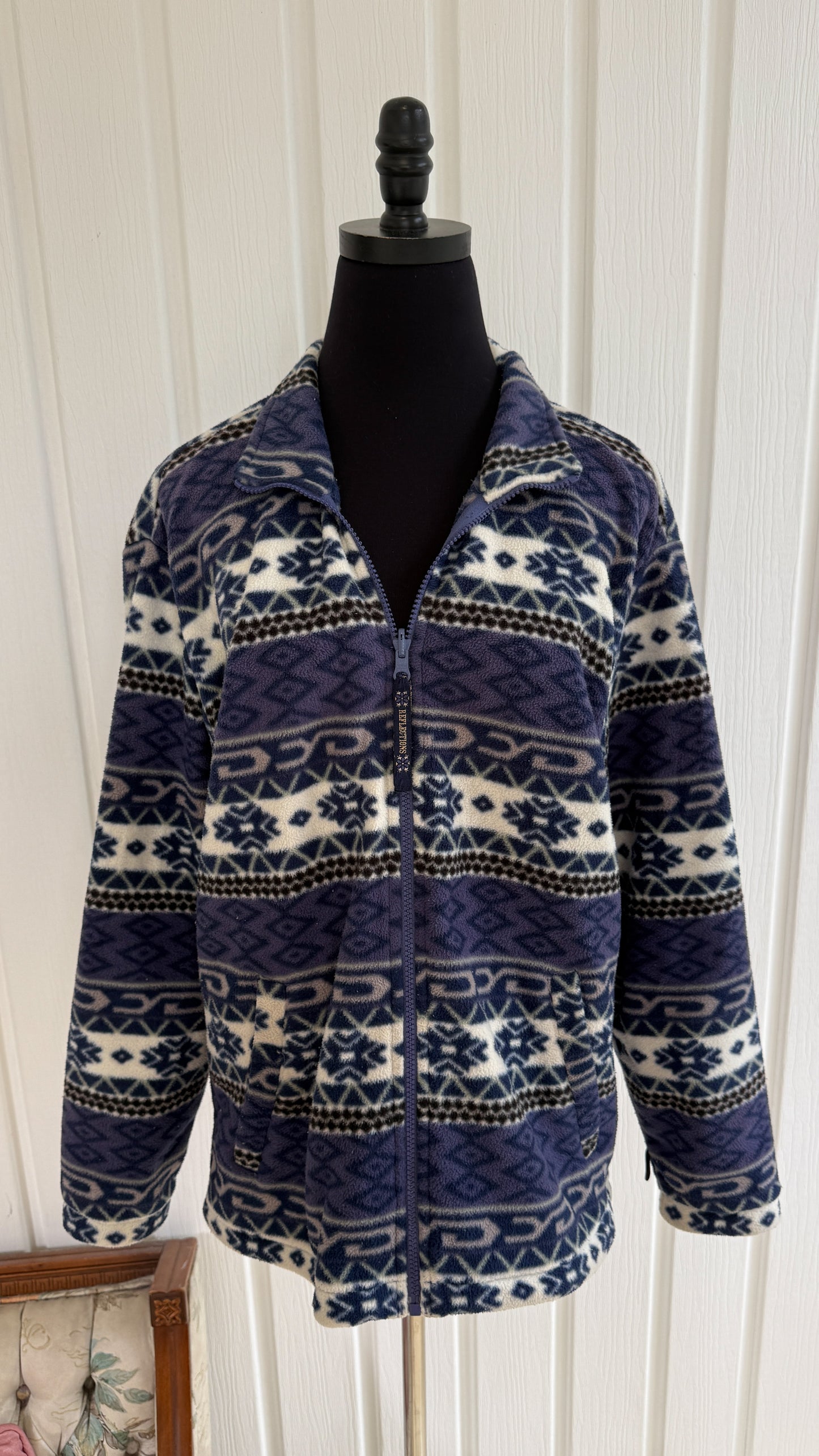 Veste en polar bleu rayures à motifs- medium
