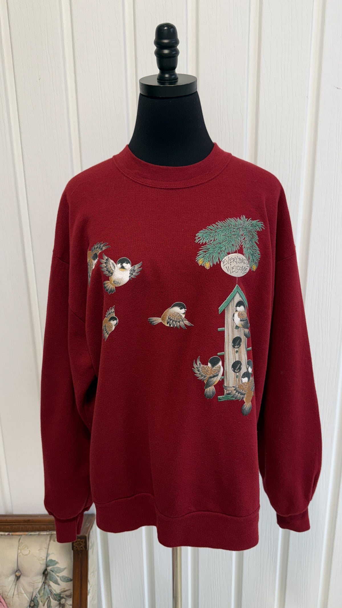 Chandail crewneck rouge mésanges- large