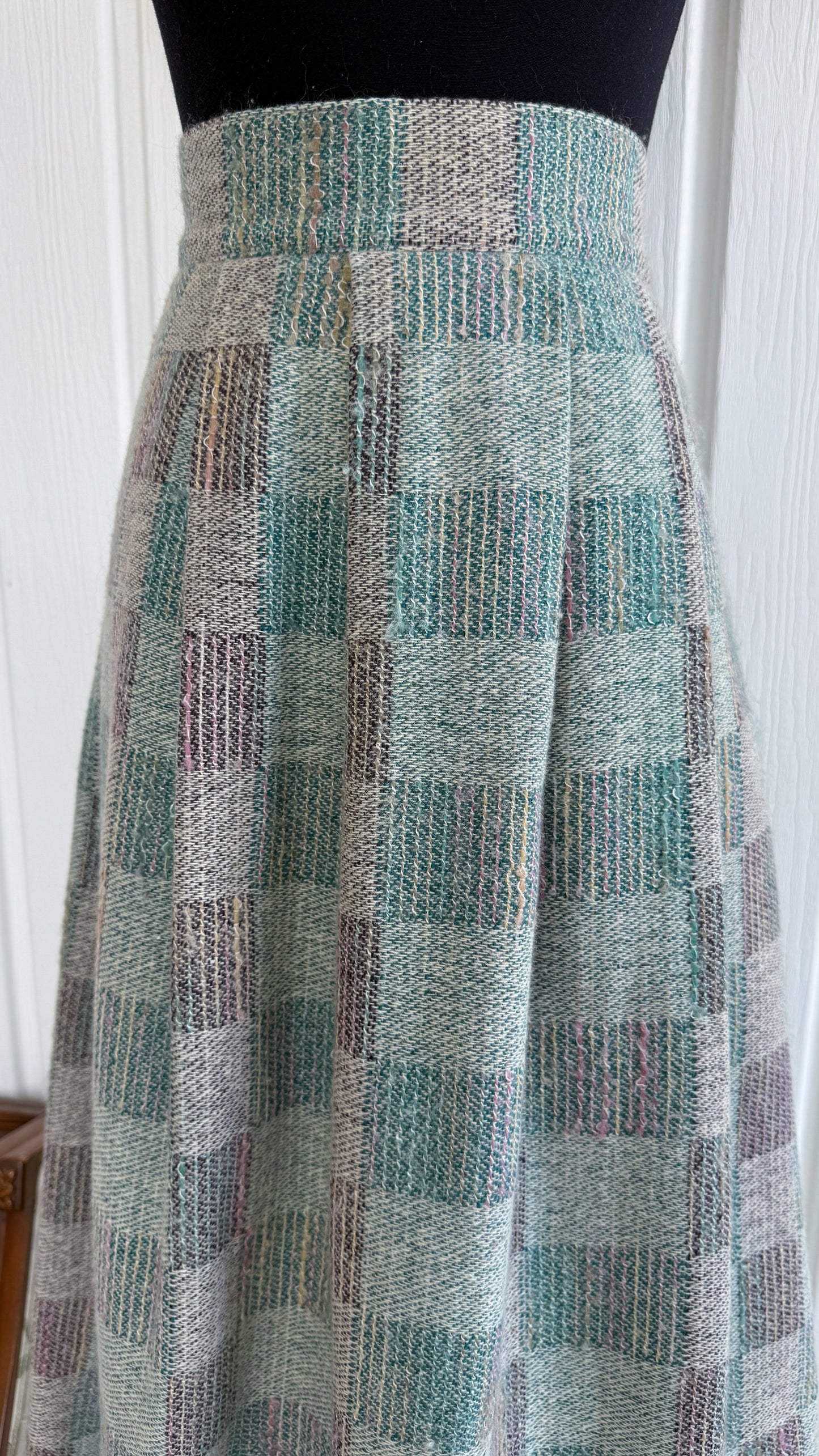 Jupe en lainage carreauté turquoise- small