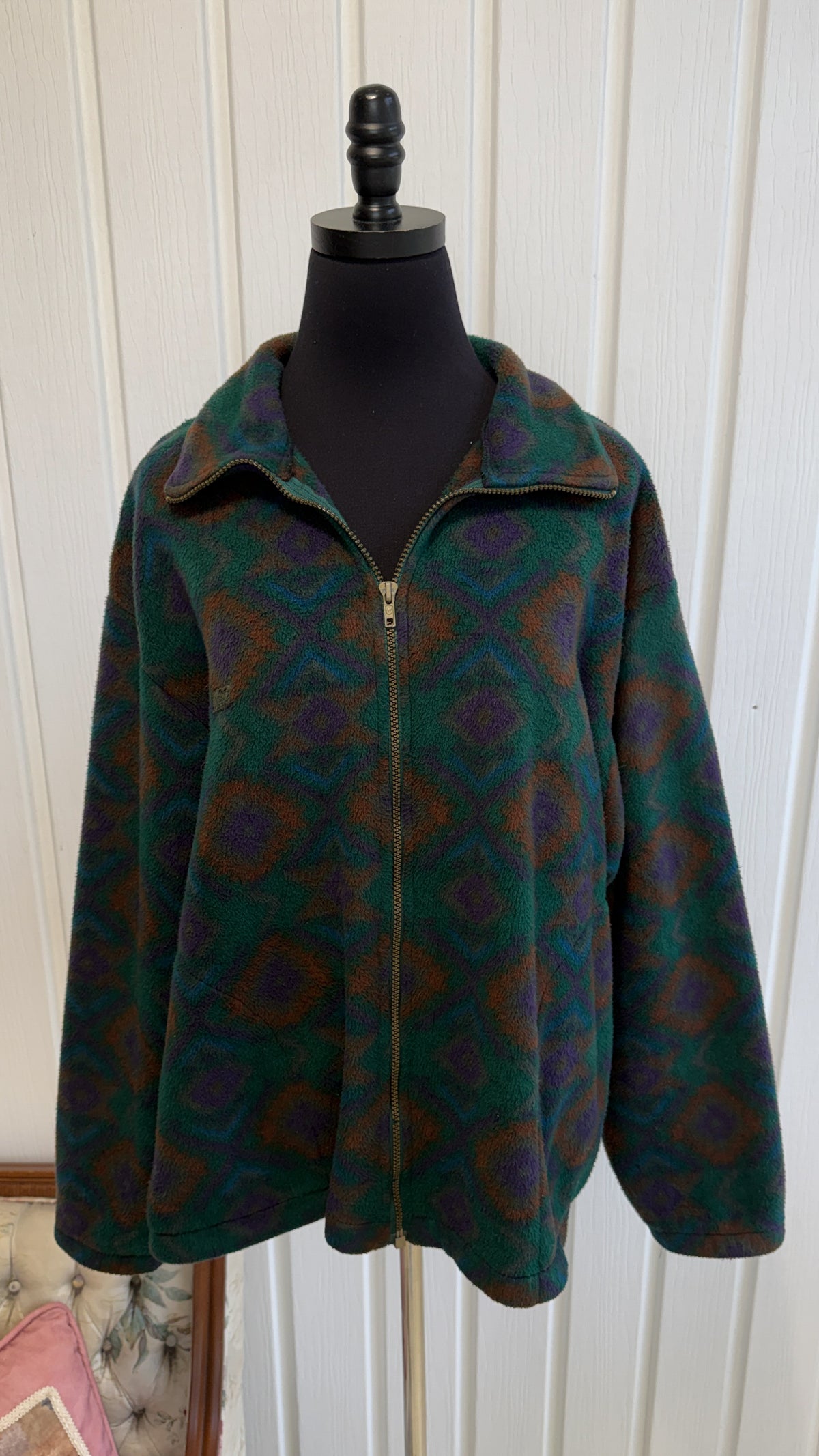 Veste en polar verte à motifs- x-large