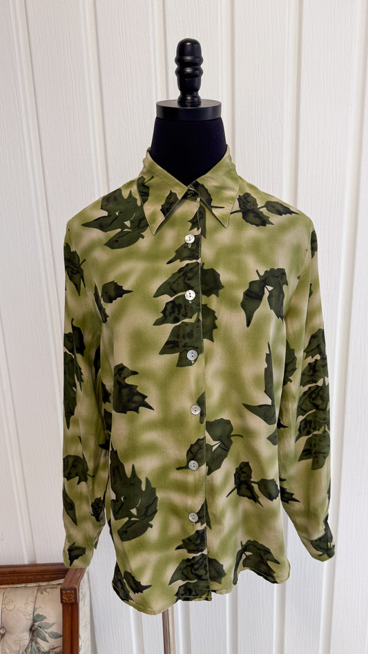 Chemisier en soie vert feuilles- large