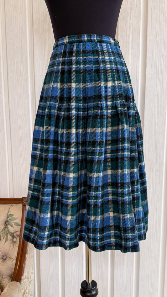 Jupe en lainage carreauté bleu- small