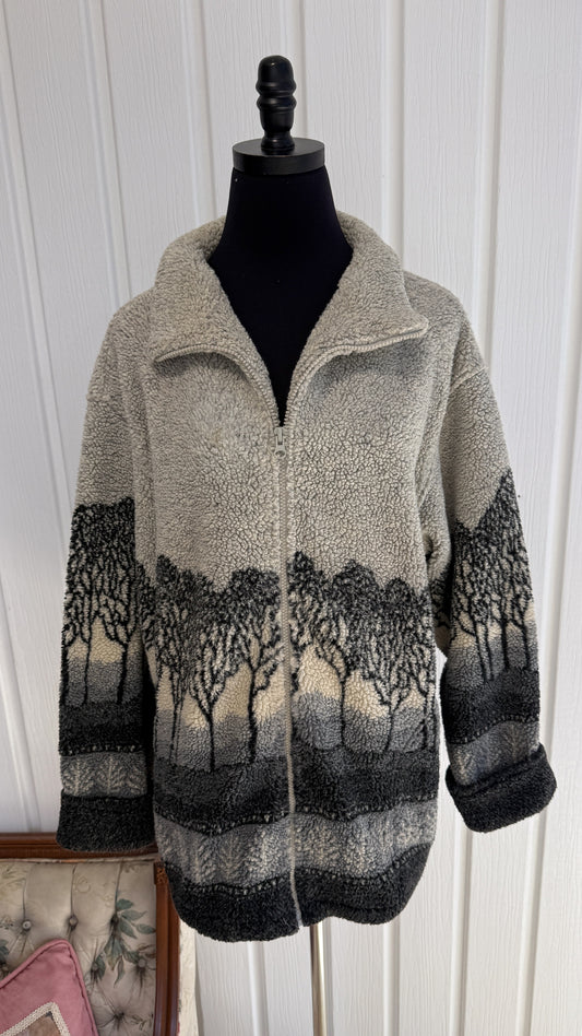 Veste en polar beige/gris motifs foret- large