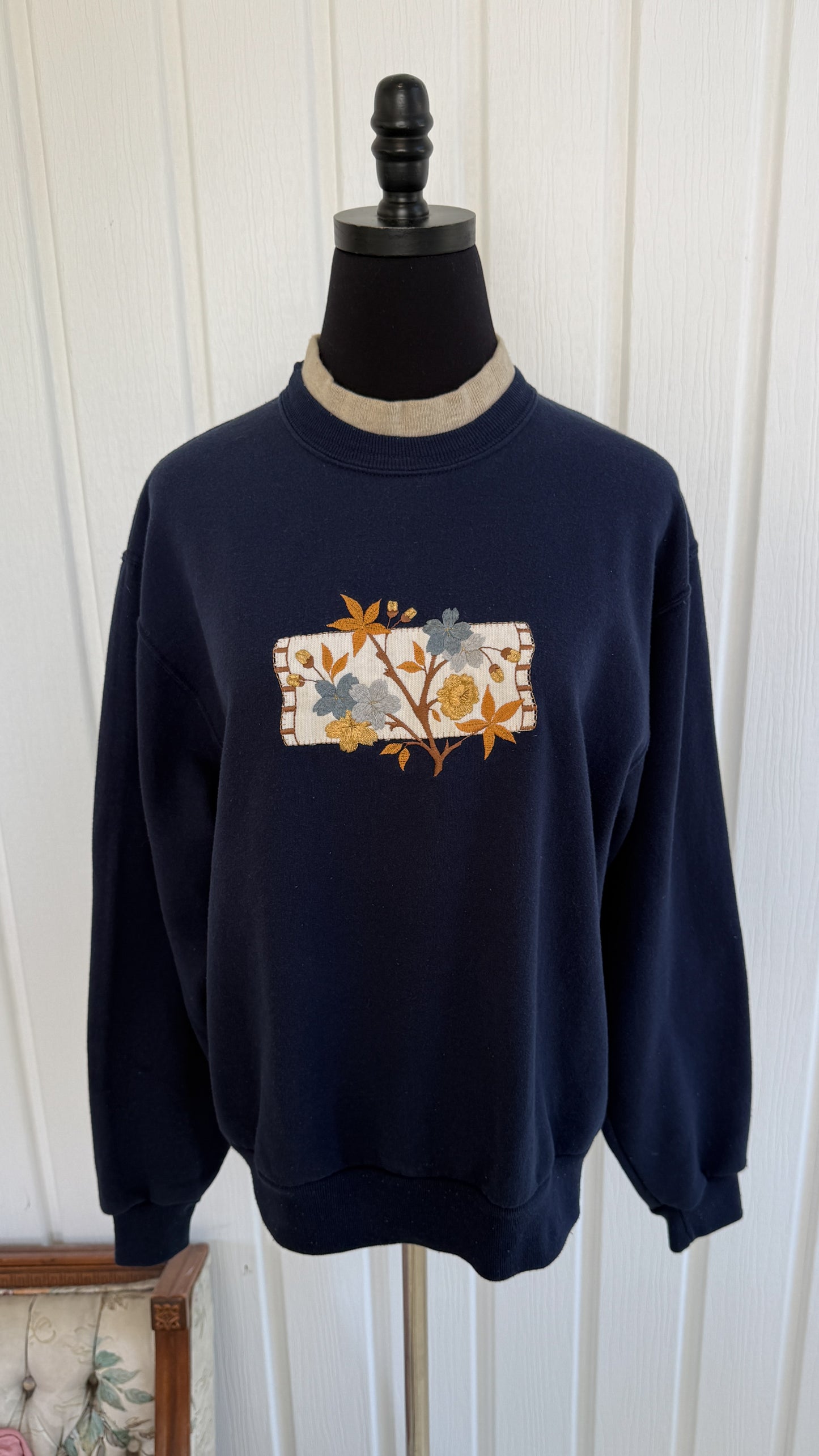 Chandail crewneck marine fleuris- small