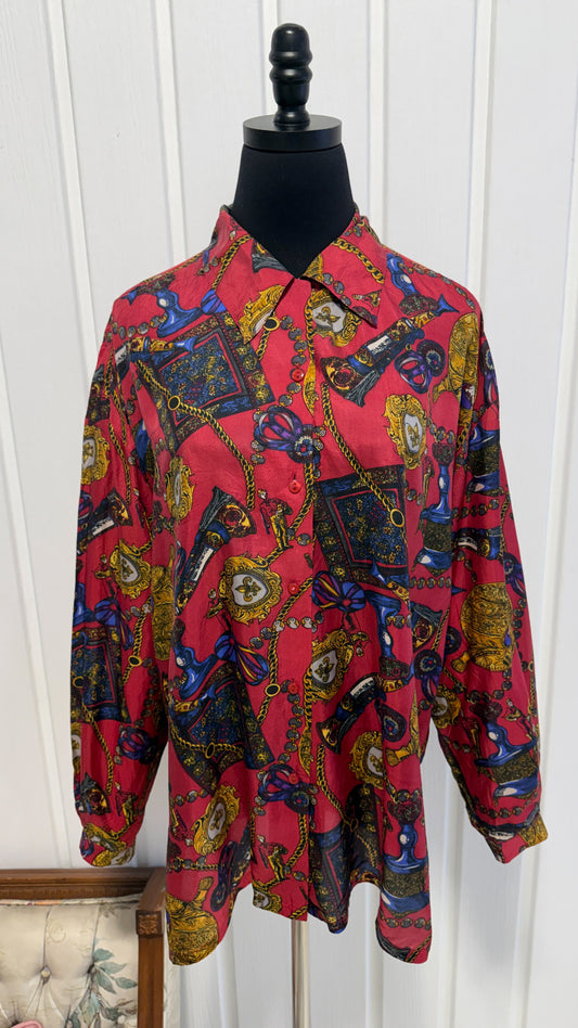 Chemisier en soie rouge à motifs- large