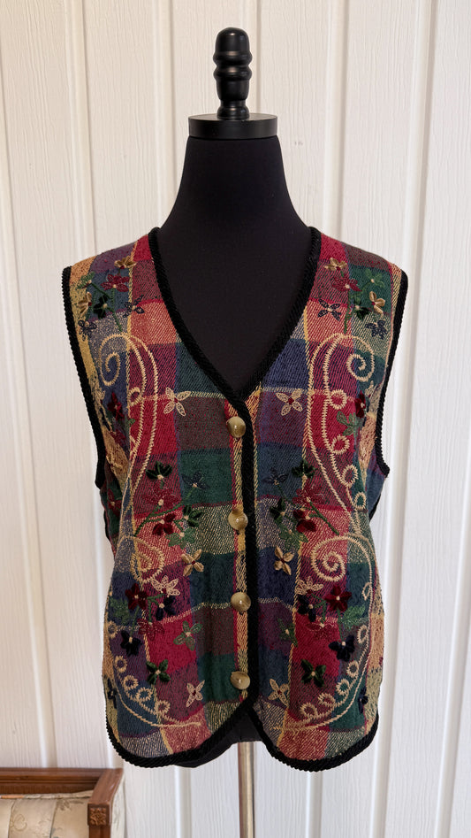 Veste sans manche brodée fleurie- medium