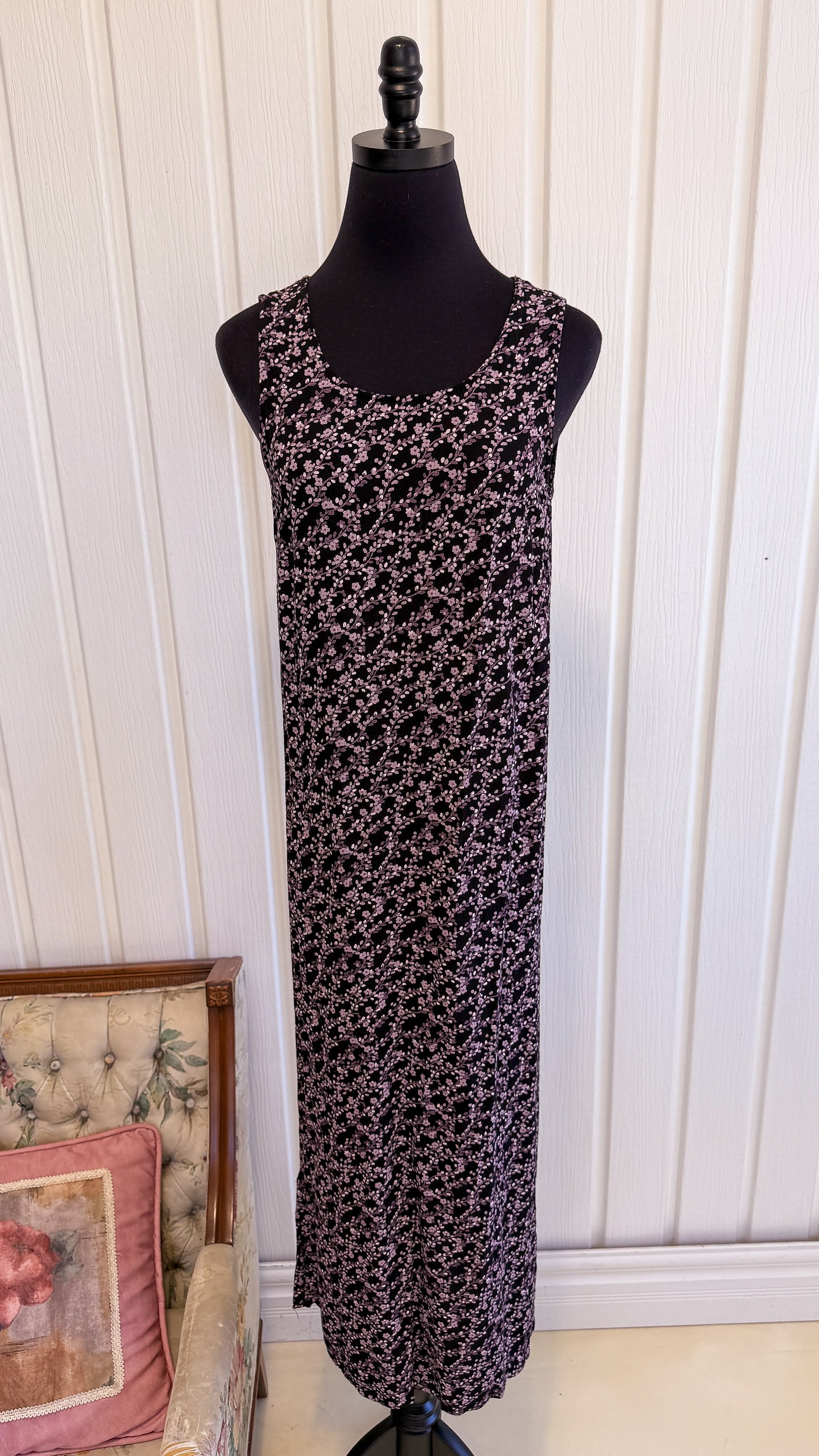 Black floral dress with purple flowers - medium