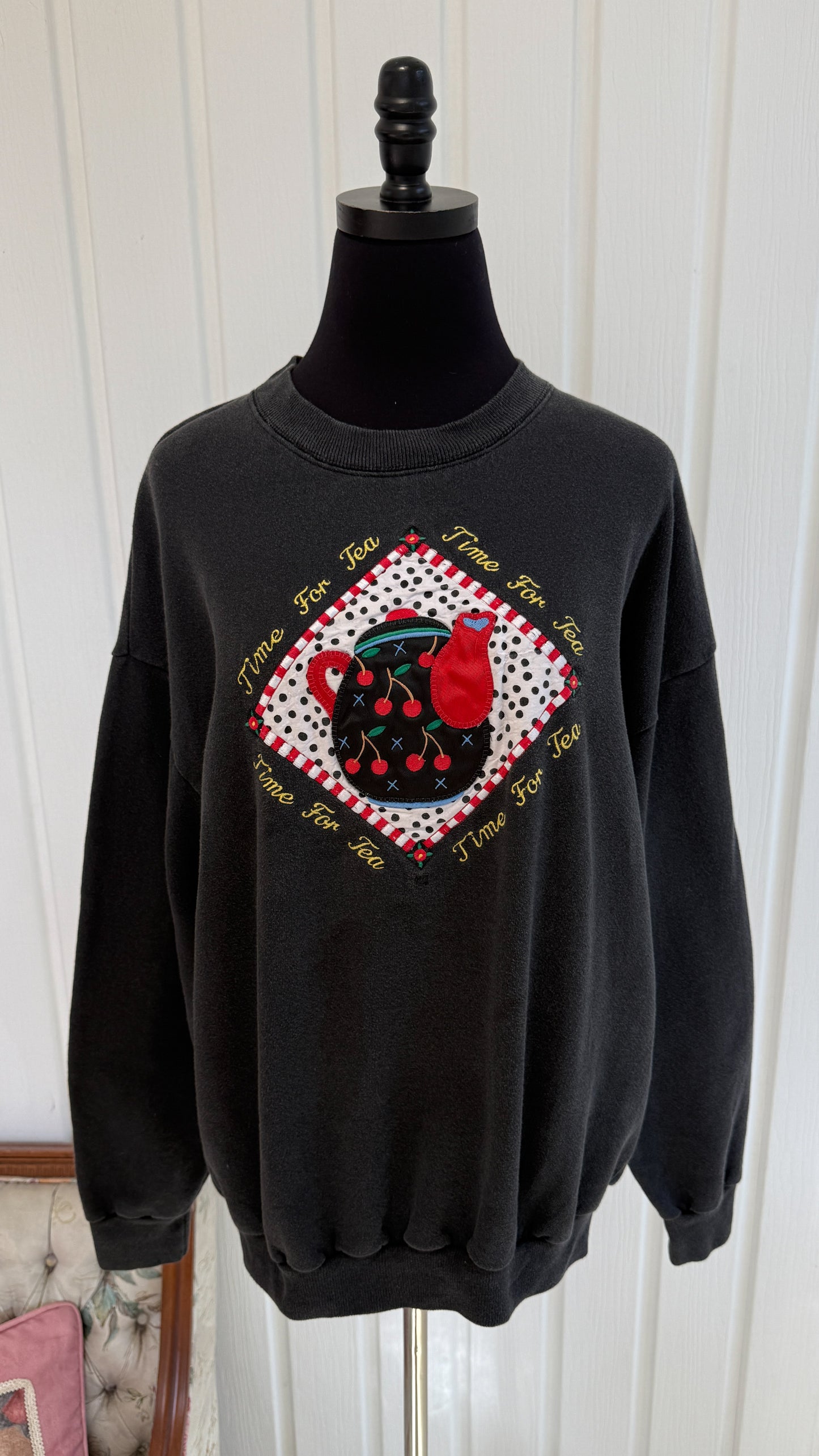 Chandail crewneck gris/noir Théière- large