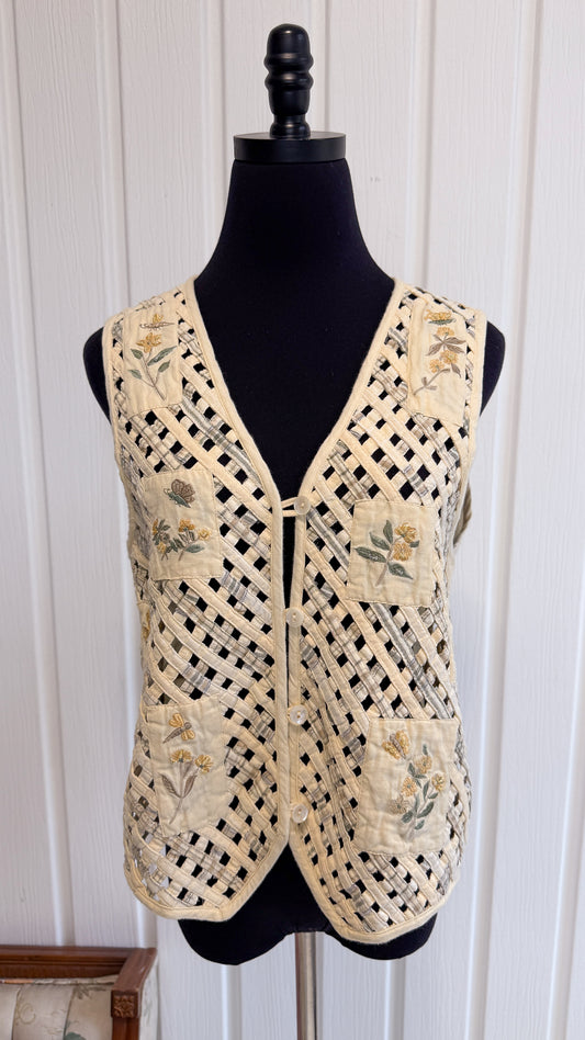 Veste sans manche beige fleurie- medium