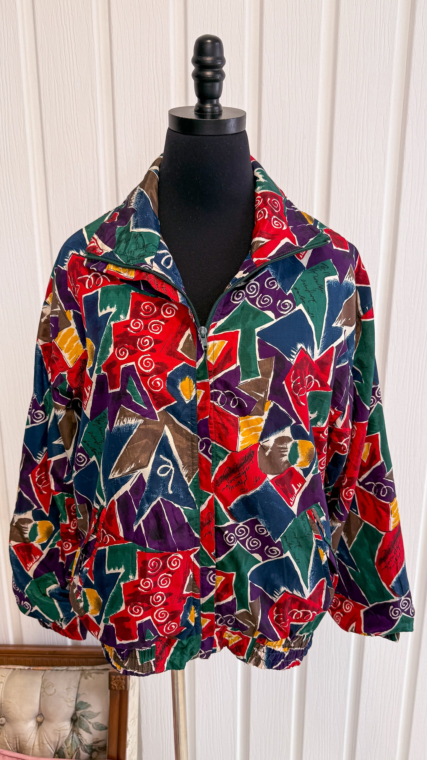 Geometric pattern windbreaker coat - small
