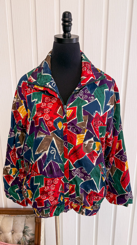 Geometric pattern windbreaker coat - small