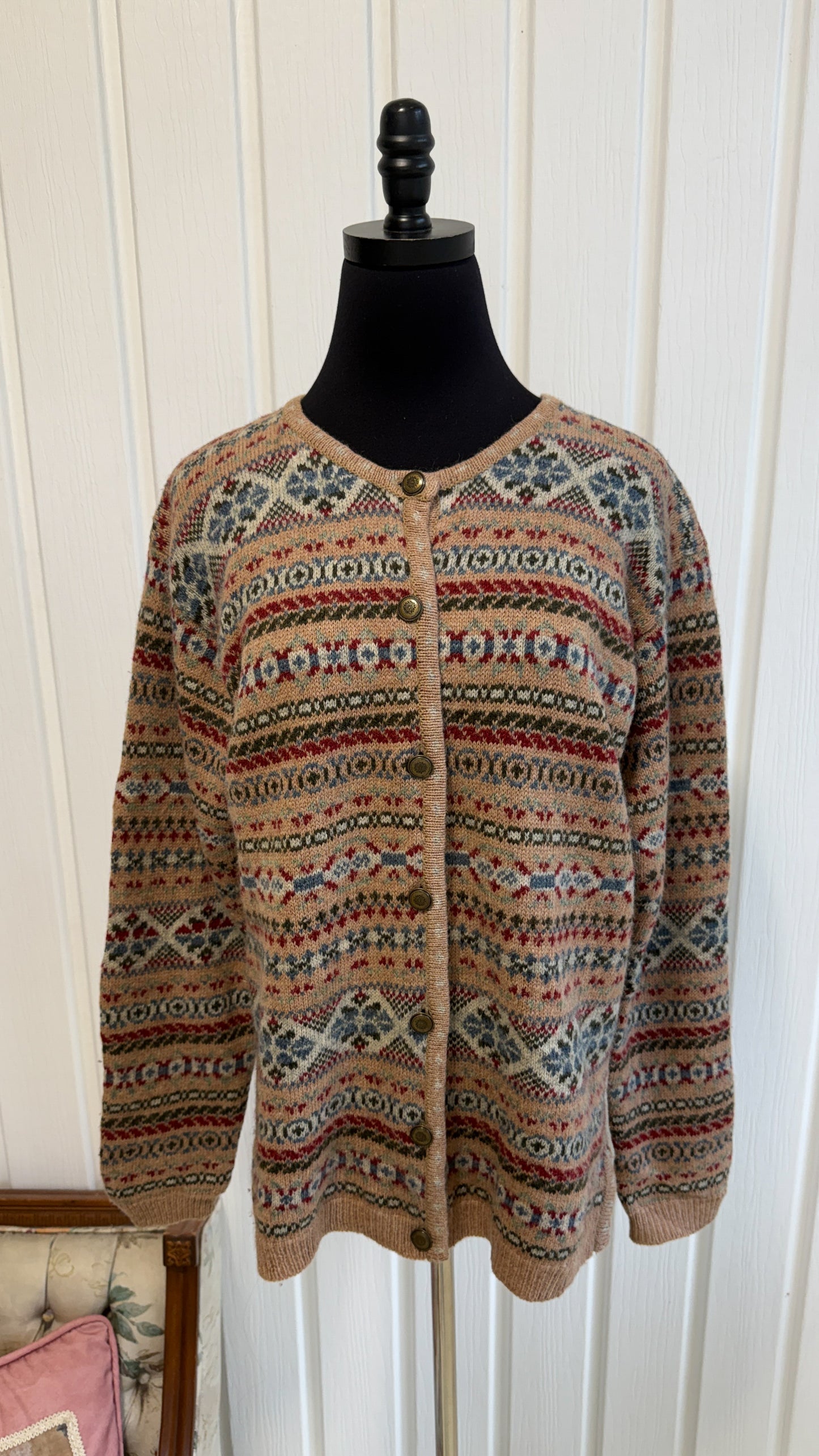 Cardigan en lainage beige rayé- medium