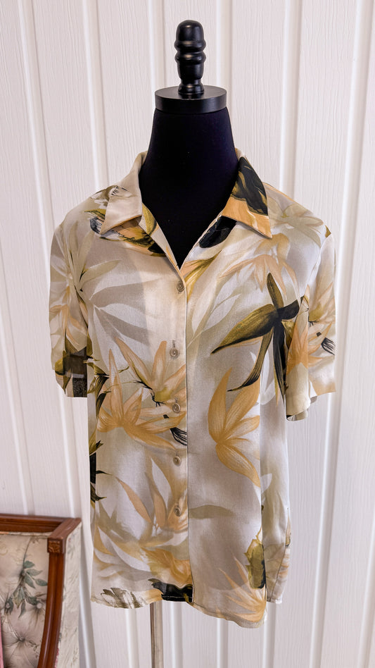 Chemisier beige motifs feuilles- medium