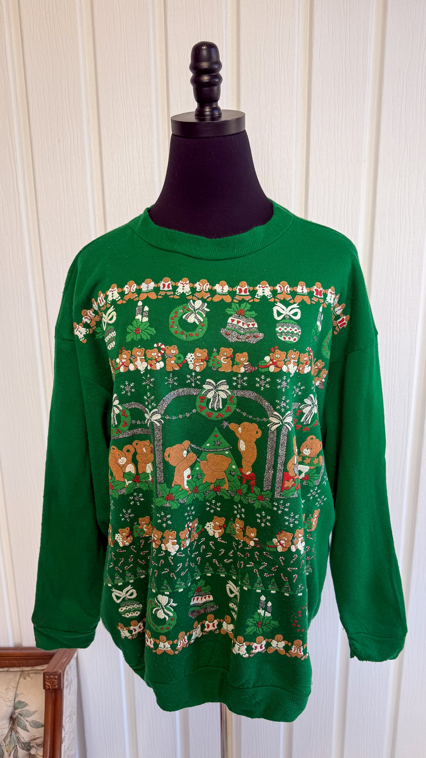 Chandail crewneck vert oursons- large